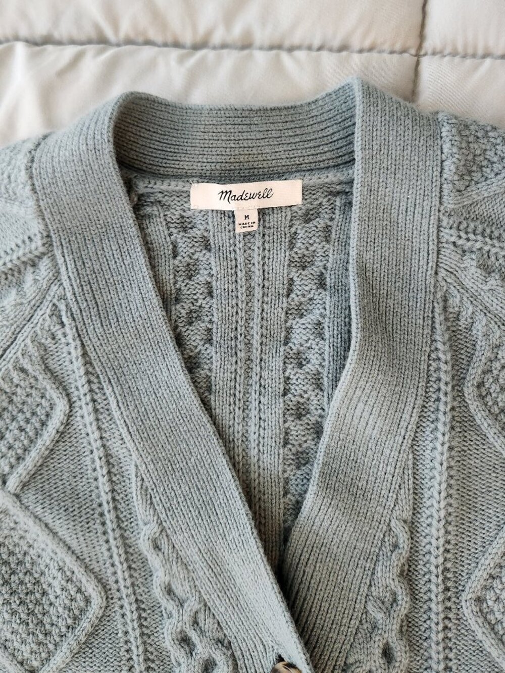 Madewell cable knit cropped vneck cardigan sweater wool cotton - Picture 4 of 10